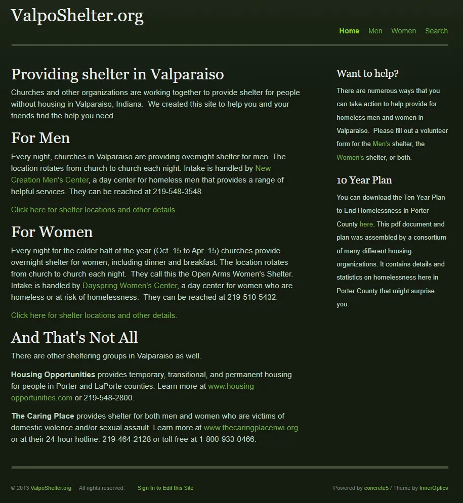Original Valpo Shelter Website